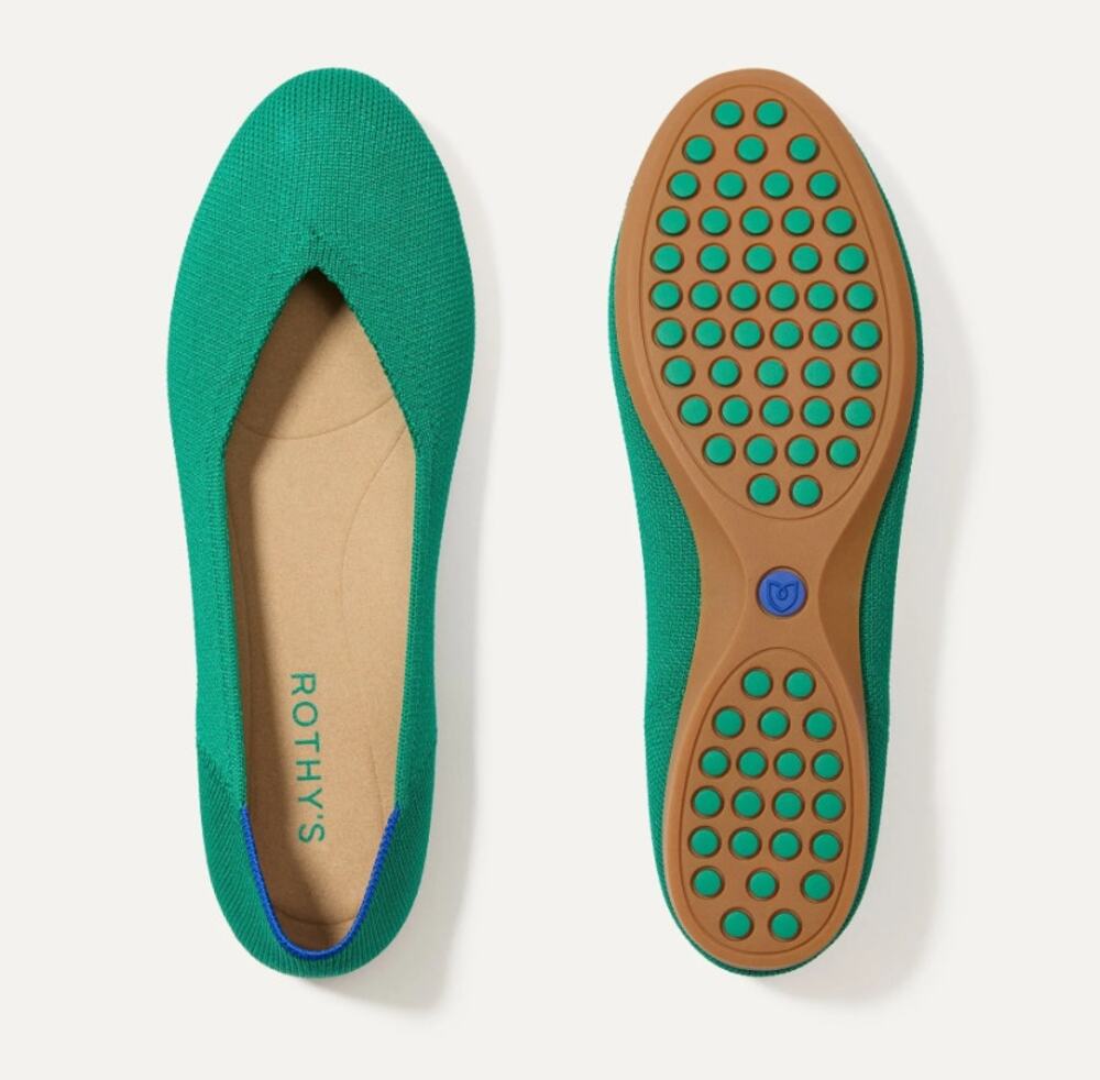 EUC Rothy's The Daily Flat Clover Green Knit Ballet Flats Women's Size 6.5